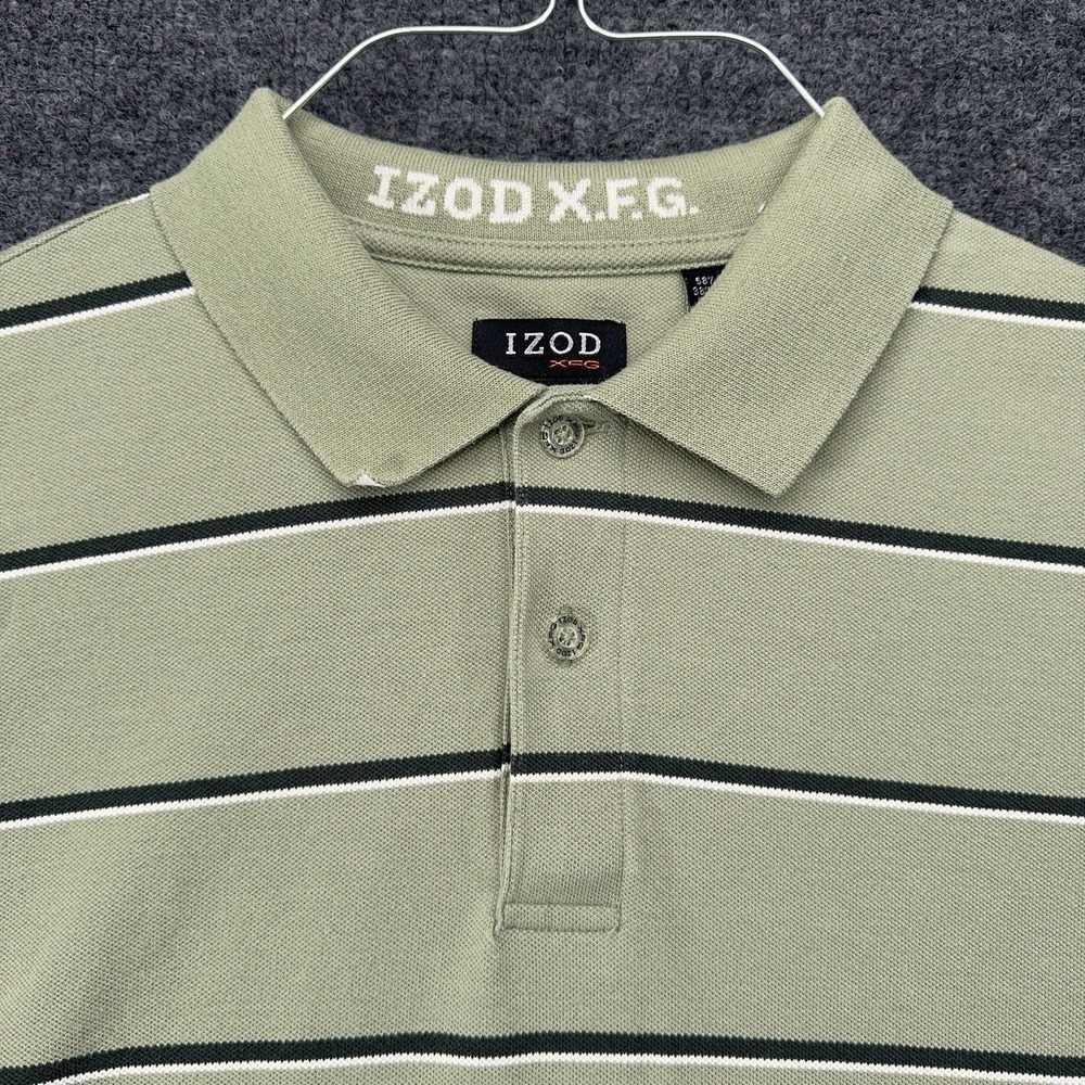 Izod XFG SWINGFLEX Polo‎ Shirt Mens L Green Striped Long Sleeve Cool-FX VTG - Picture 3 of 14